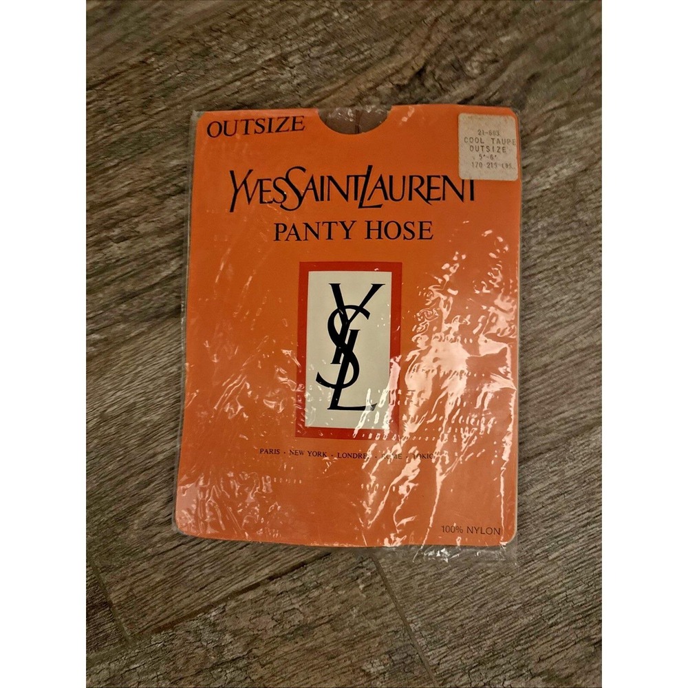VTG Yves Saint Laurent Pantyhose Cool Taupe Outsize 100% Nylon YSL Tights NEW